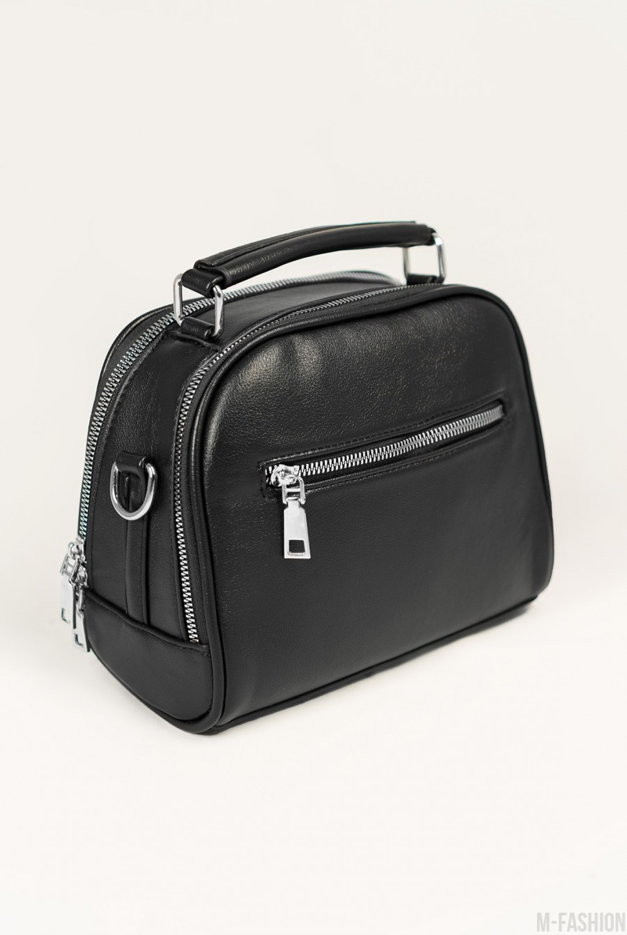 Черная кожаная сумка-чемоданчик с молниями- Фото 3