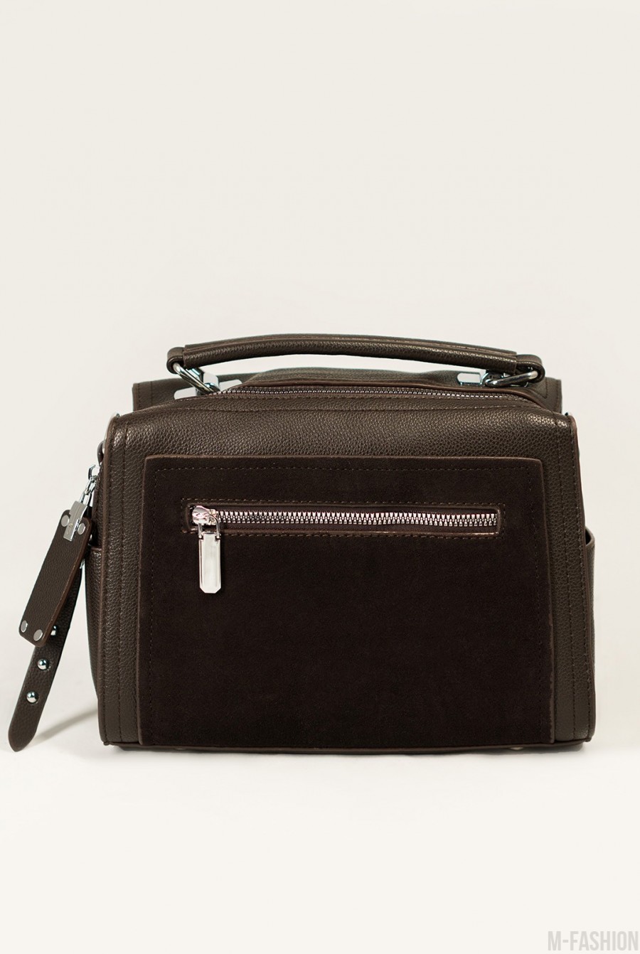 Прямоугольная коричневая сумка-чемоданчик из эко-кожи - Фото 1