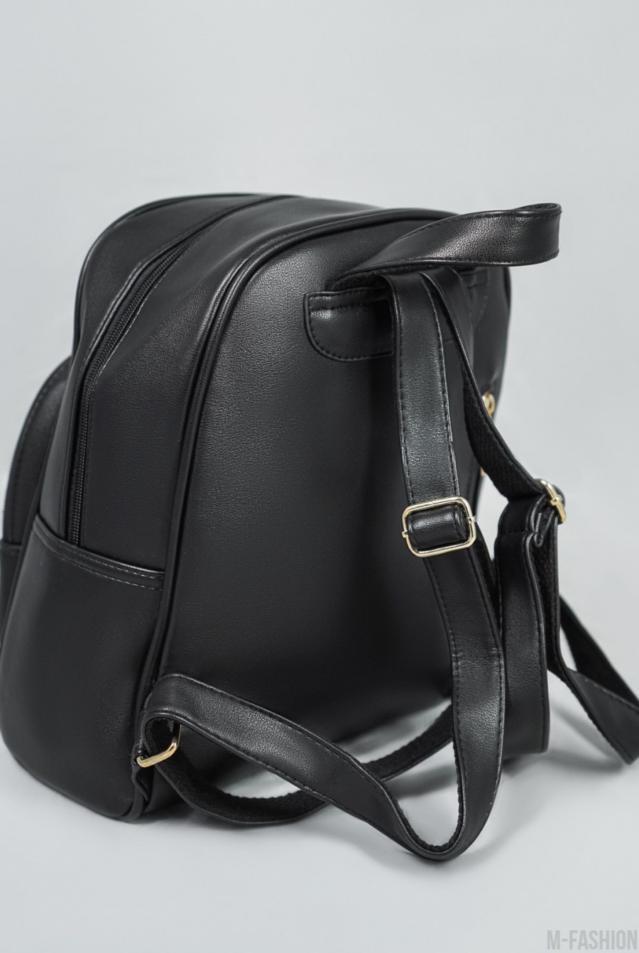 Черный кожаный рюкзак с карманами- Фото 3