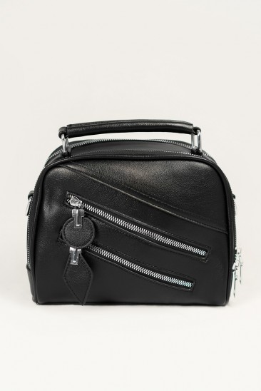 Черная кожаная сумка-чемоданчик с молниями