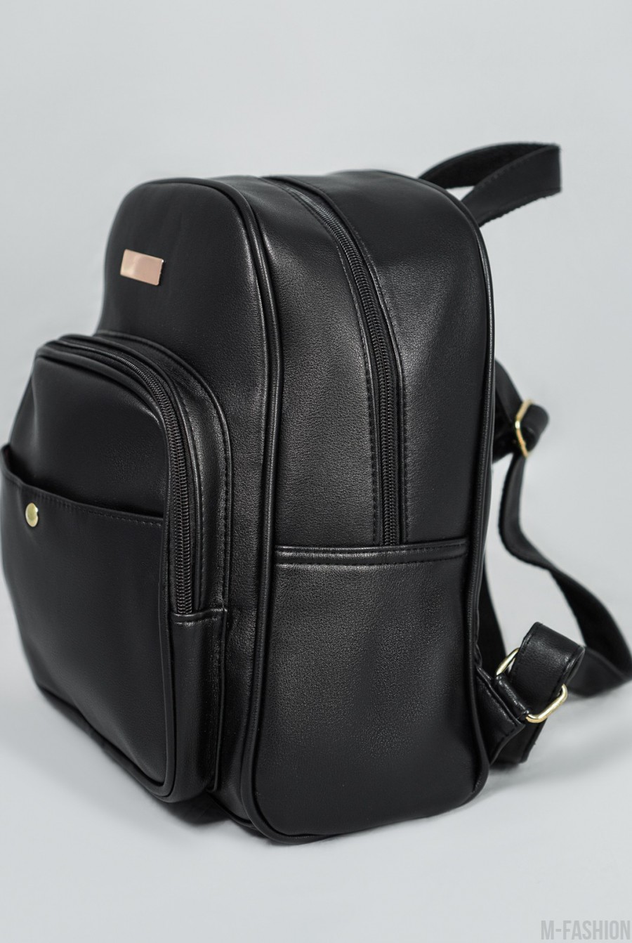 Черный кожаный рюкзак с карманами- Фото 2