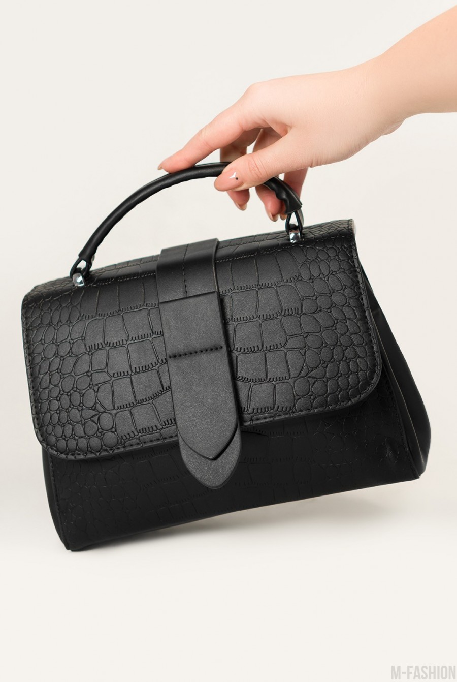 Черная сумка-чемоданчик из тисненной эко-кожи - Фото 1