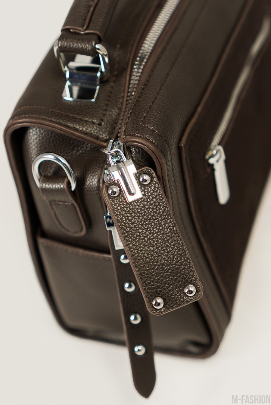 Прямоугольная коричневая сумка-чемоданчик из эко-кожи- Фото 2