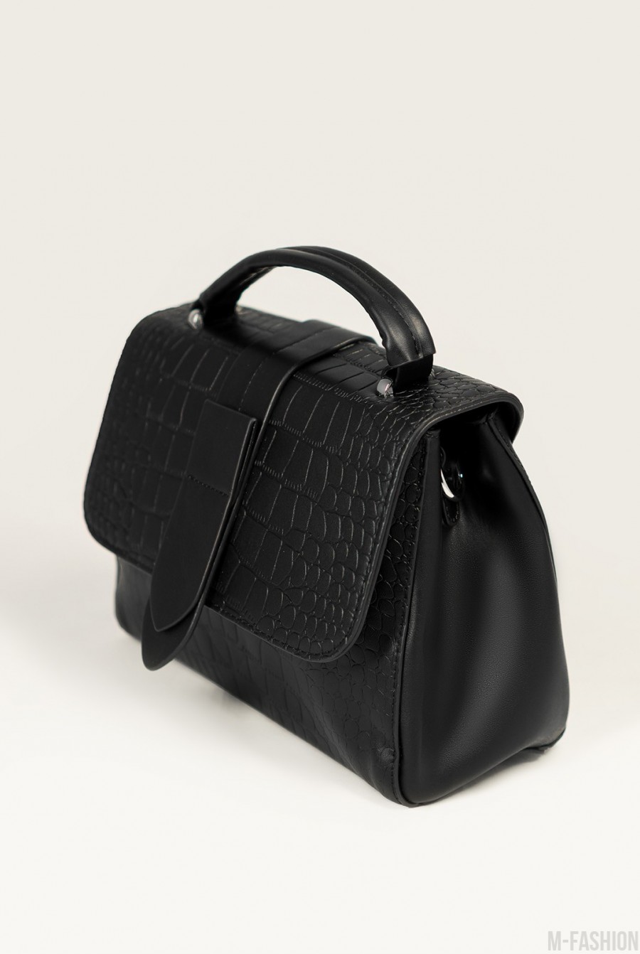 Черная сумка-чемоданчик из тисненной эко-кожи- Фото 2