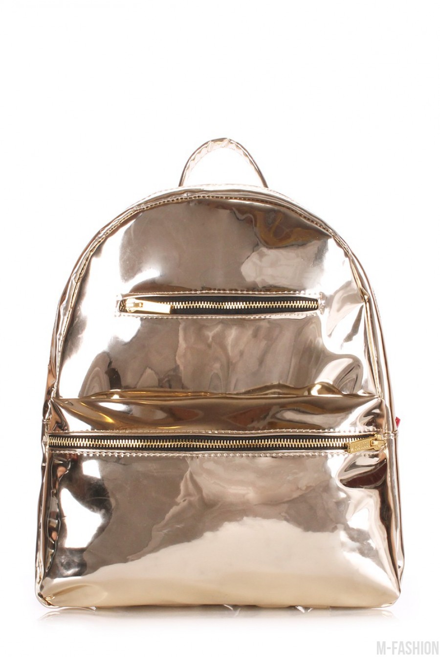 Золотистый рюкзак из эко-кожи с отражающим эффектом - Фото 1