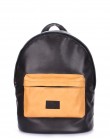 Черный кожаный рюкзак с оригинальным желтым накладным карманом