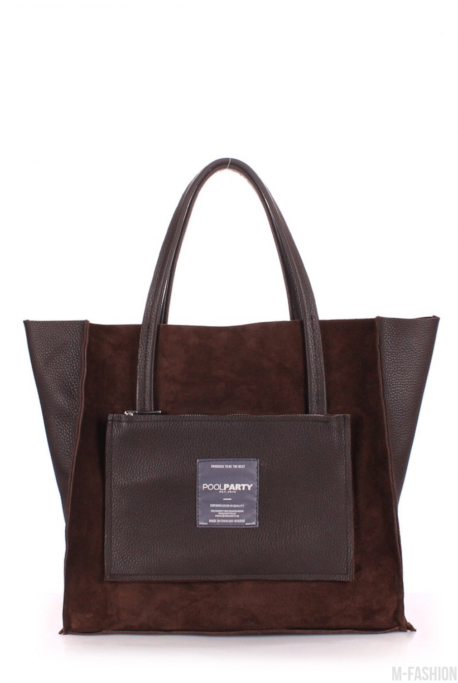 Замшевая коричневая сумочка Soho с втавками из натуральной кожи - Фото 1