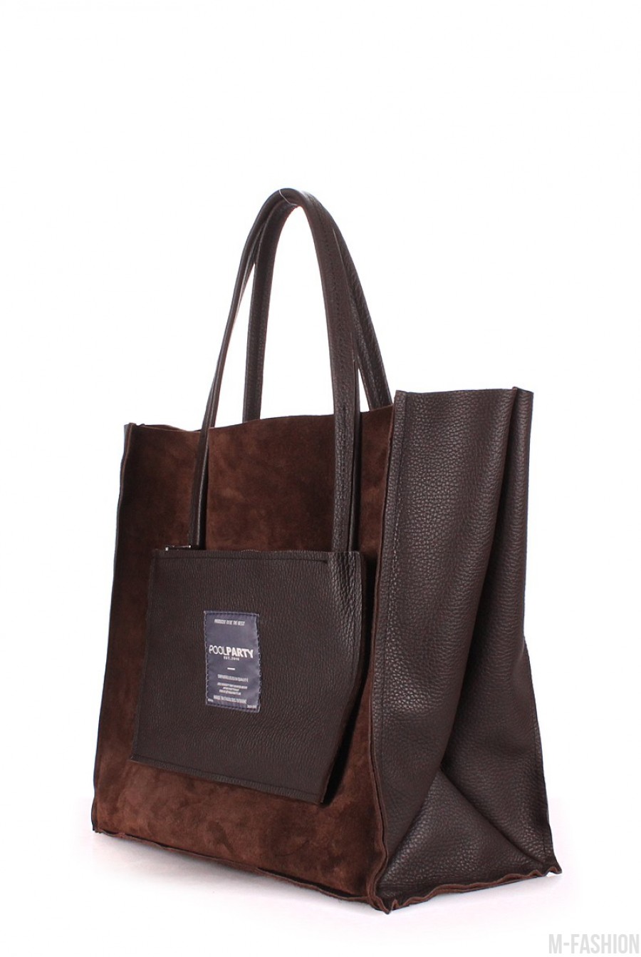 Замшевая коричневая сумочка Soho с втавками из натуральной кожи- Фото 2