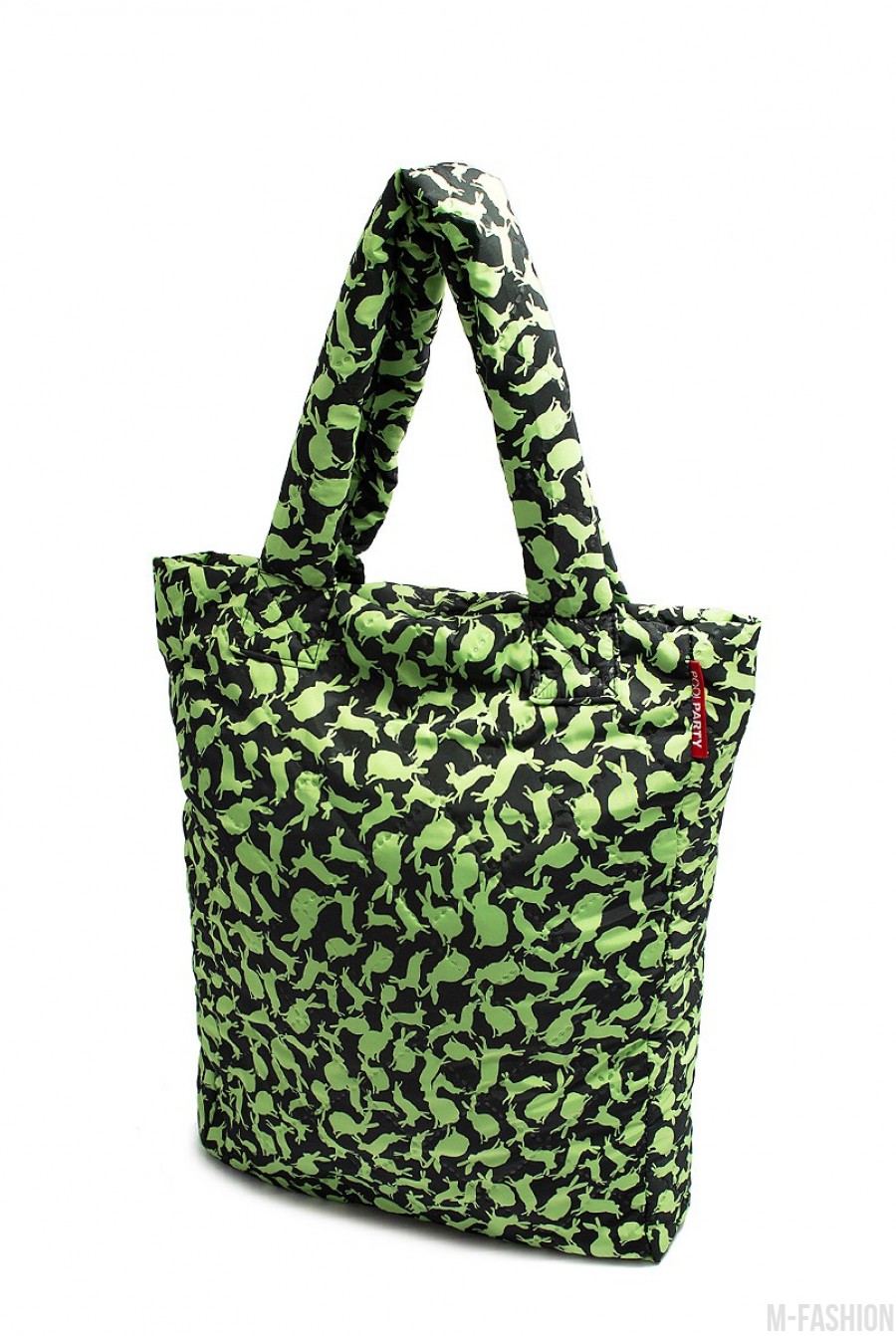 Дутая зеленая сумка для шоппинга с принтом кролики- Фото 2