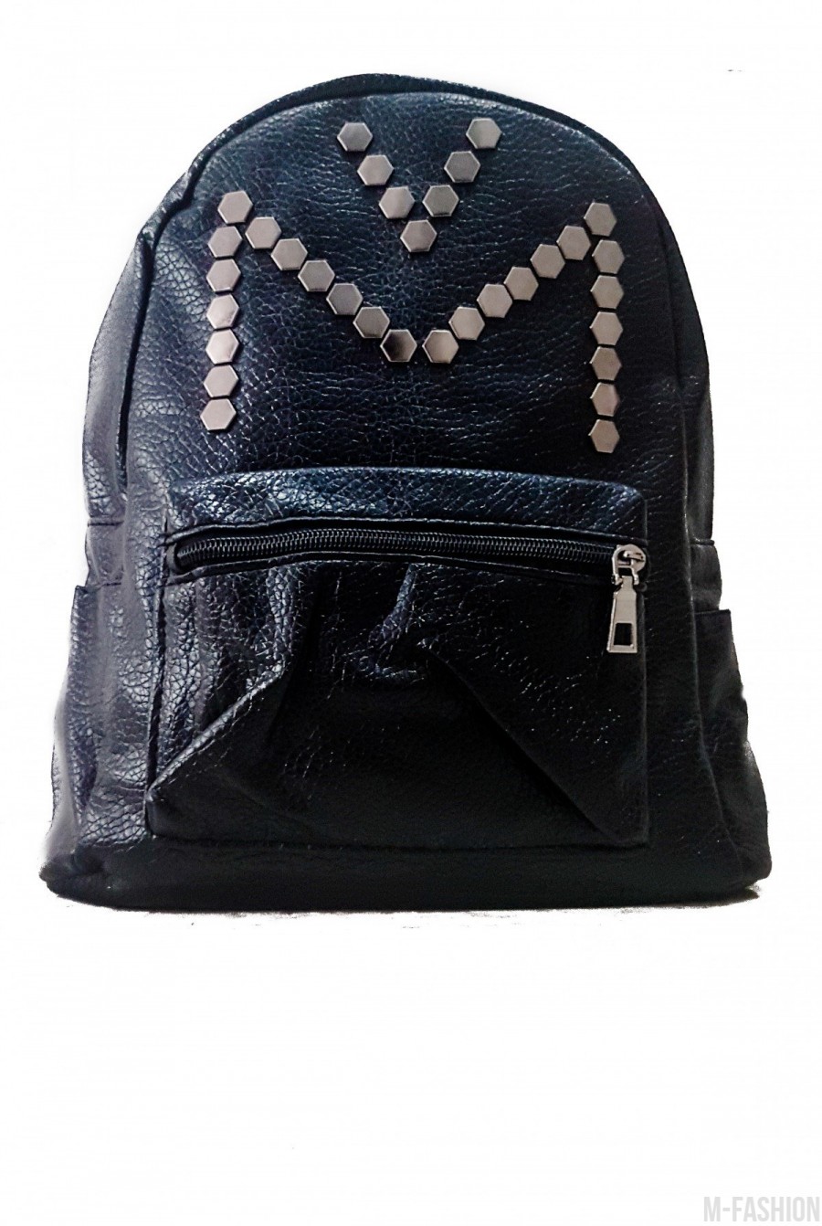 Черный рюкзак из фактурной эко-кожи с фурнитурой-сотами - Фото 1