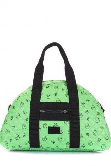 Стеганая дорожная сумка с зеленой расцветкой и позитивным принтом