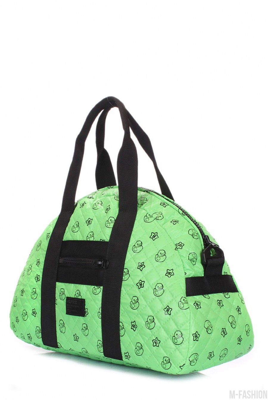Стеганая дорожная сумка с зеленой расцветкой и позитивным принтом- Фото 2