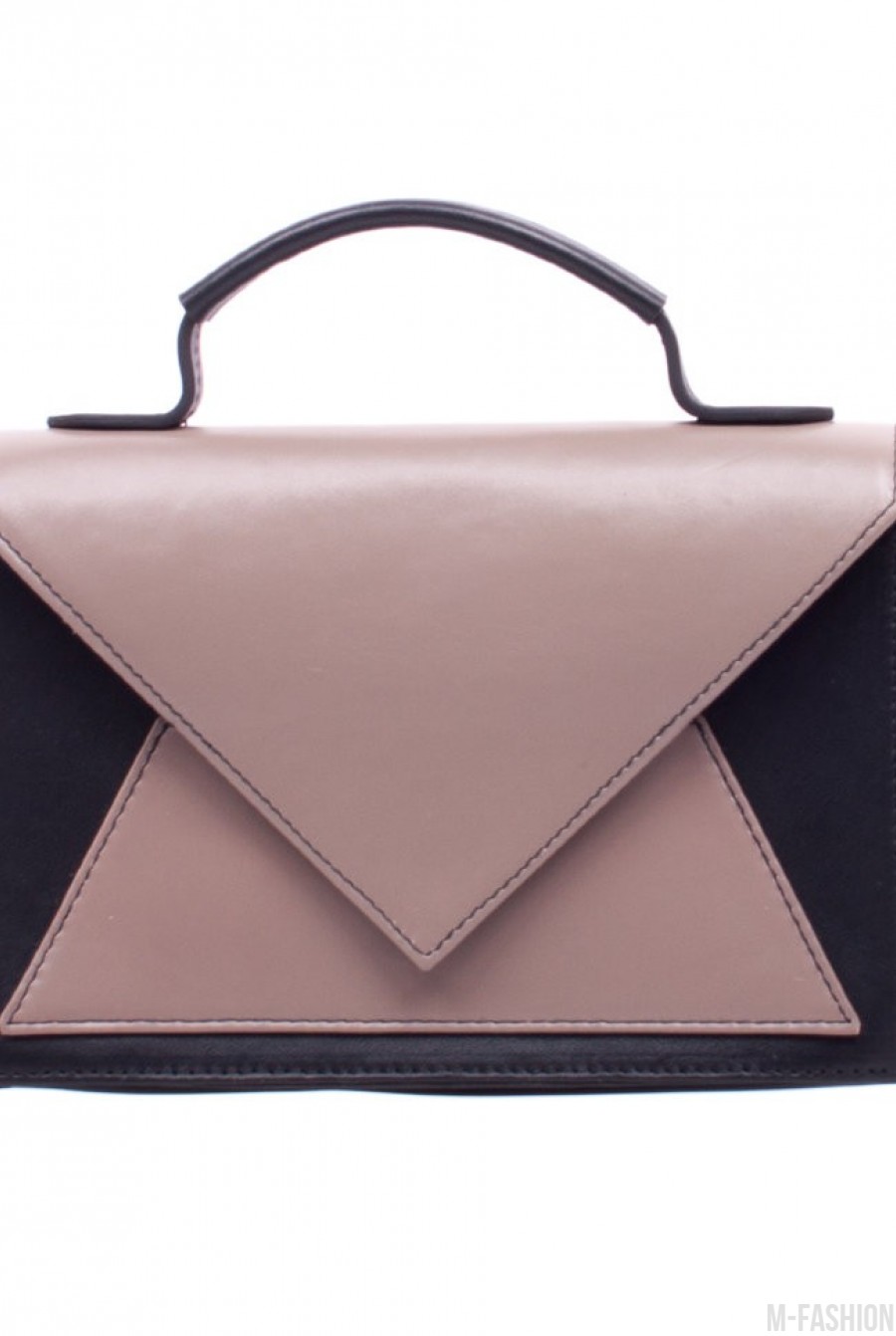 Оригинальная черно-бежевая сумочка из натуральной кожи- Фото 2