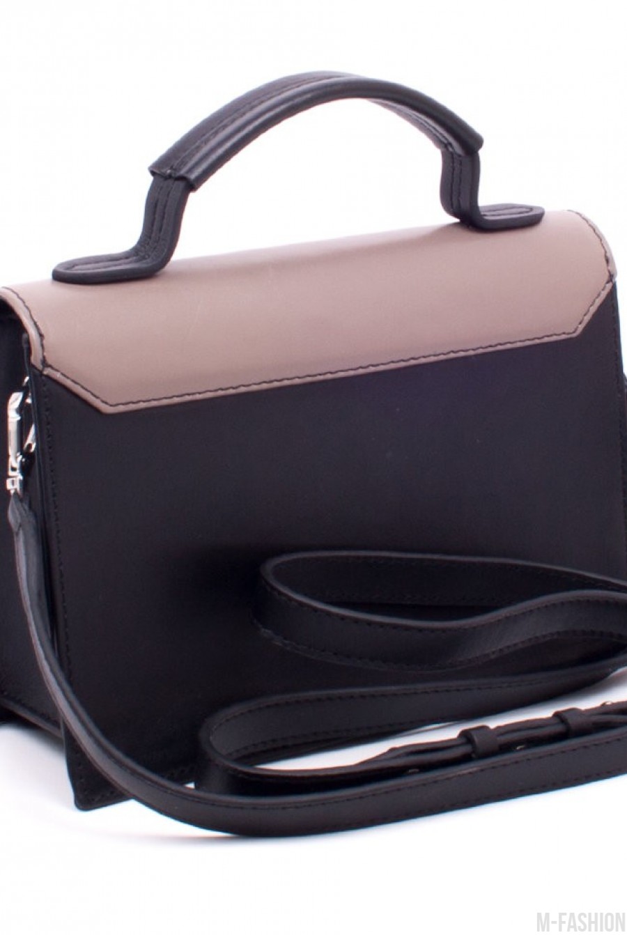 Оригинальная черно-бежевая сумочка из натуральной кожи- Фото 4