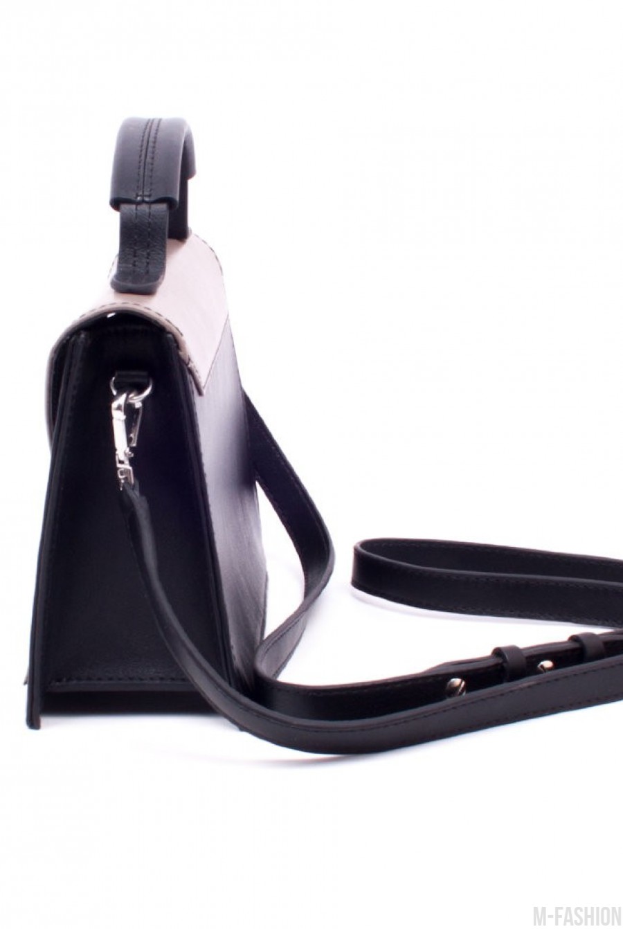 Оригинальная черно-бежевая сумочка из натуральной кожи- Фото 5