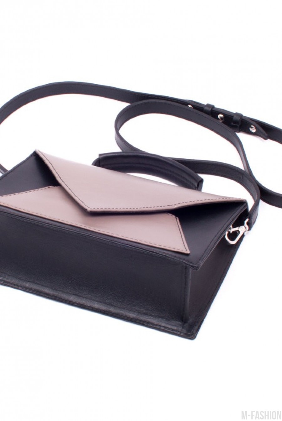 Оригинальная черно-бежевая сумочка из натуральной кожи - Фото 1