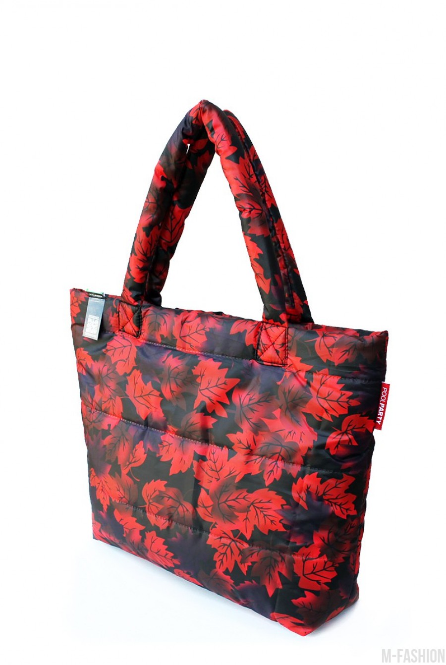 Дутая красная сумка с цветочным принтом- Фото 2