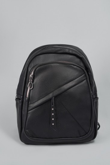 Черный рюкзак из эко-кожи с карманами