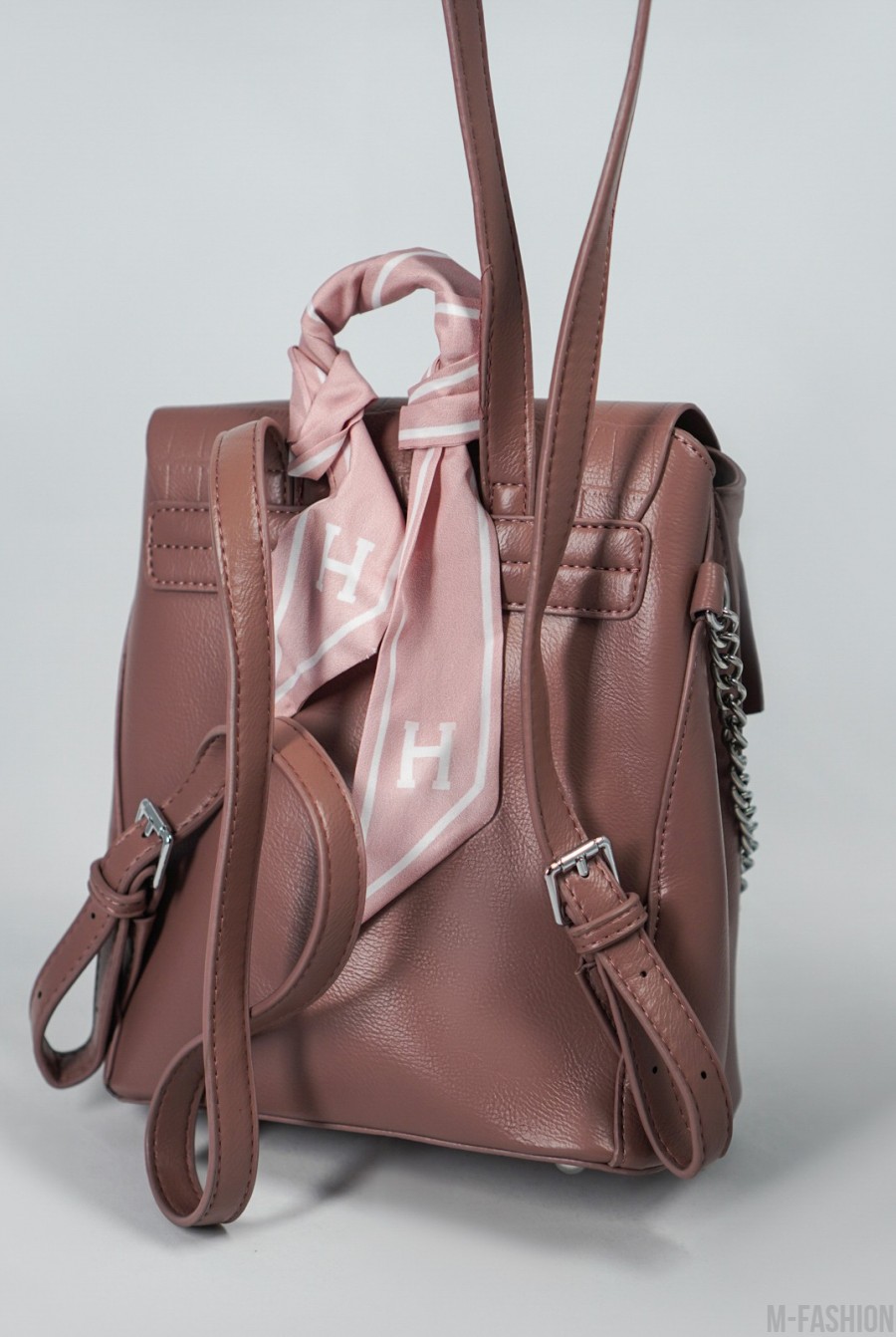Темно-розовый городской рюкзак из плетеной эко-кожи- Фото 3