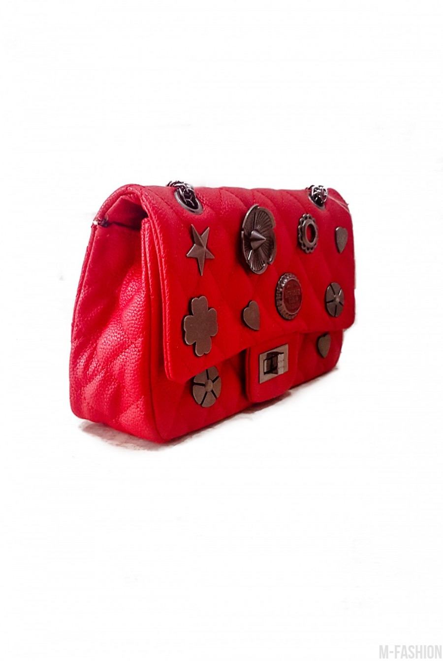 Красная сумочка-клатч из прошитой эко-кожи с фурнитурой- Фото 3