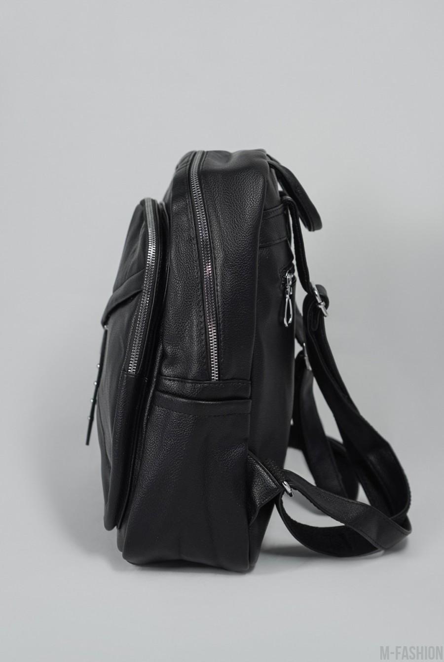Черный рюкзак из эко-кожи с карманами- Фото 2