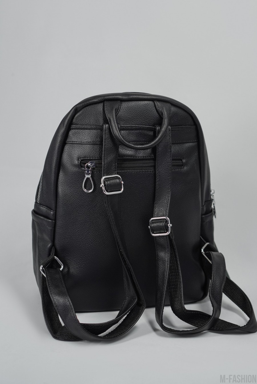 Черный рюкзак из эко-кожи с карманами- Фото 3