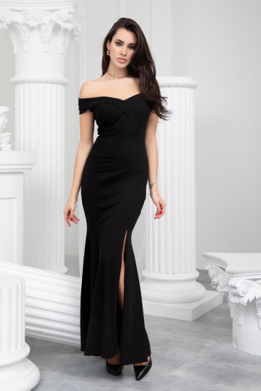 Черное длинное вечернее платье с разрезом