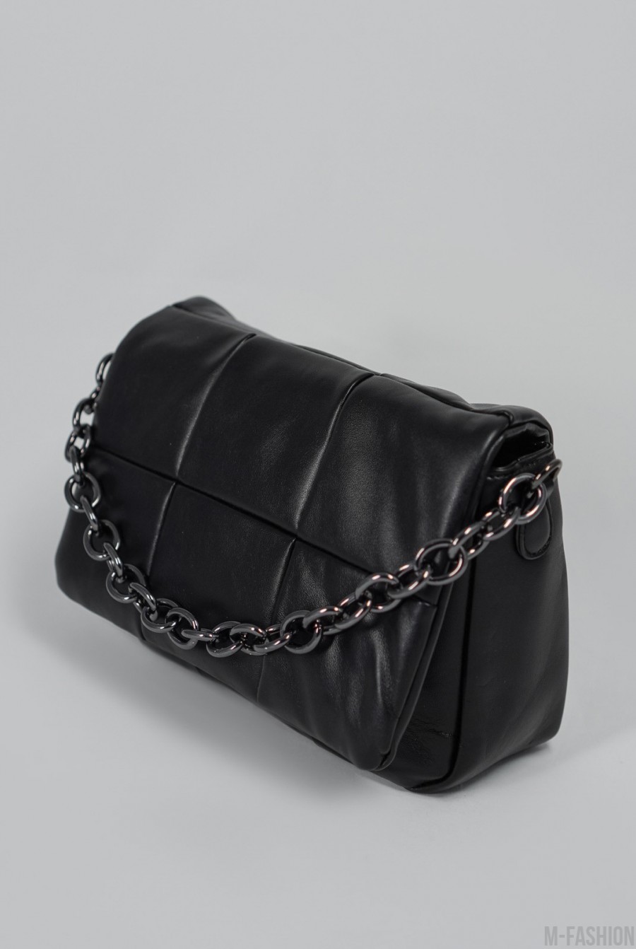 Черная кожаная сумка с цепью- Фото 2