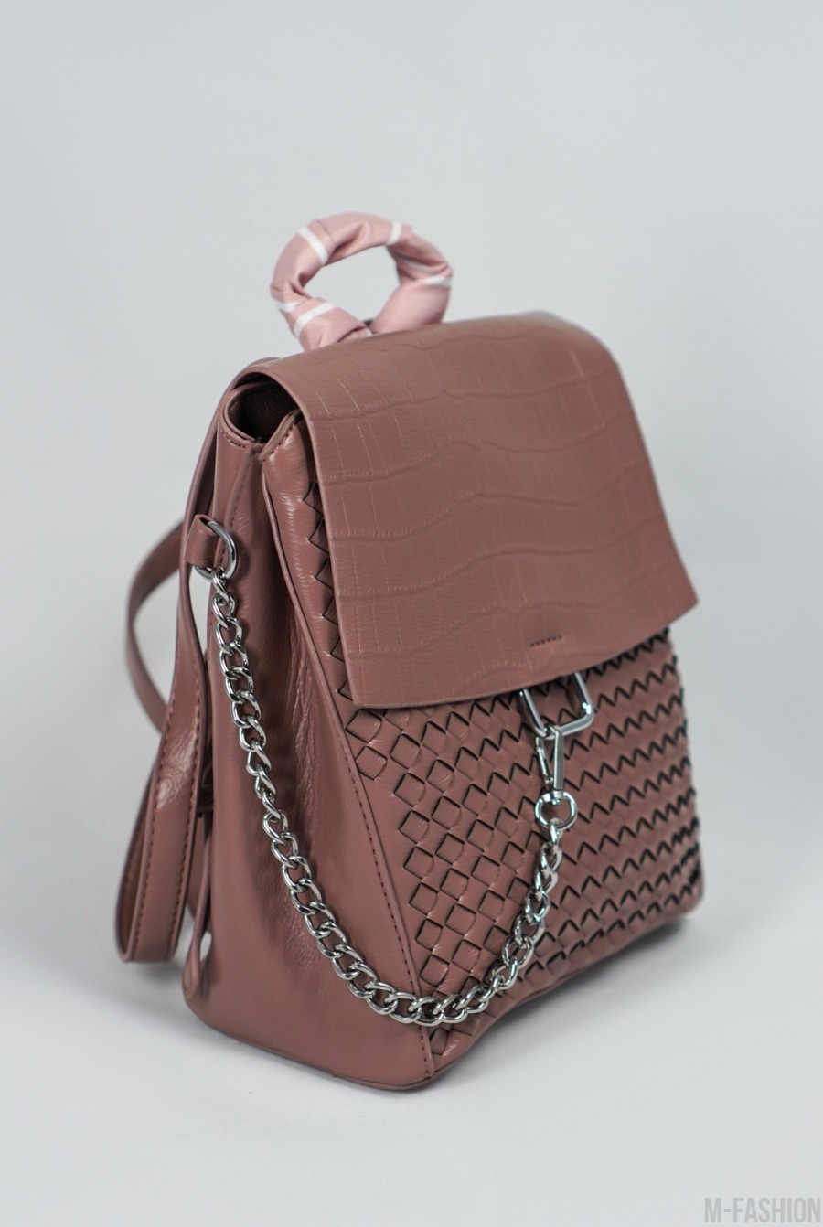 Темно-розовый городской рюкзак из плетеной эко-кожи- Фото 2