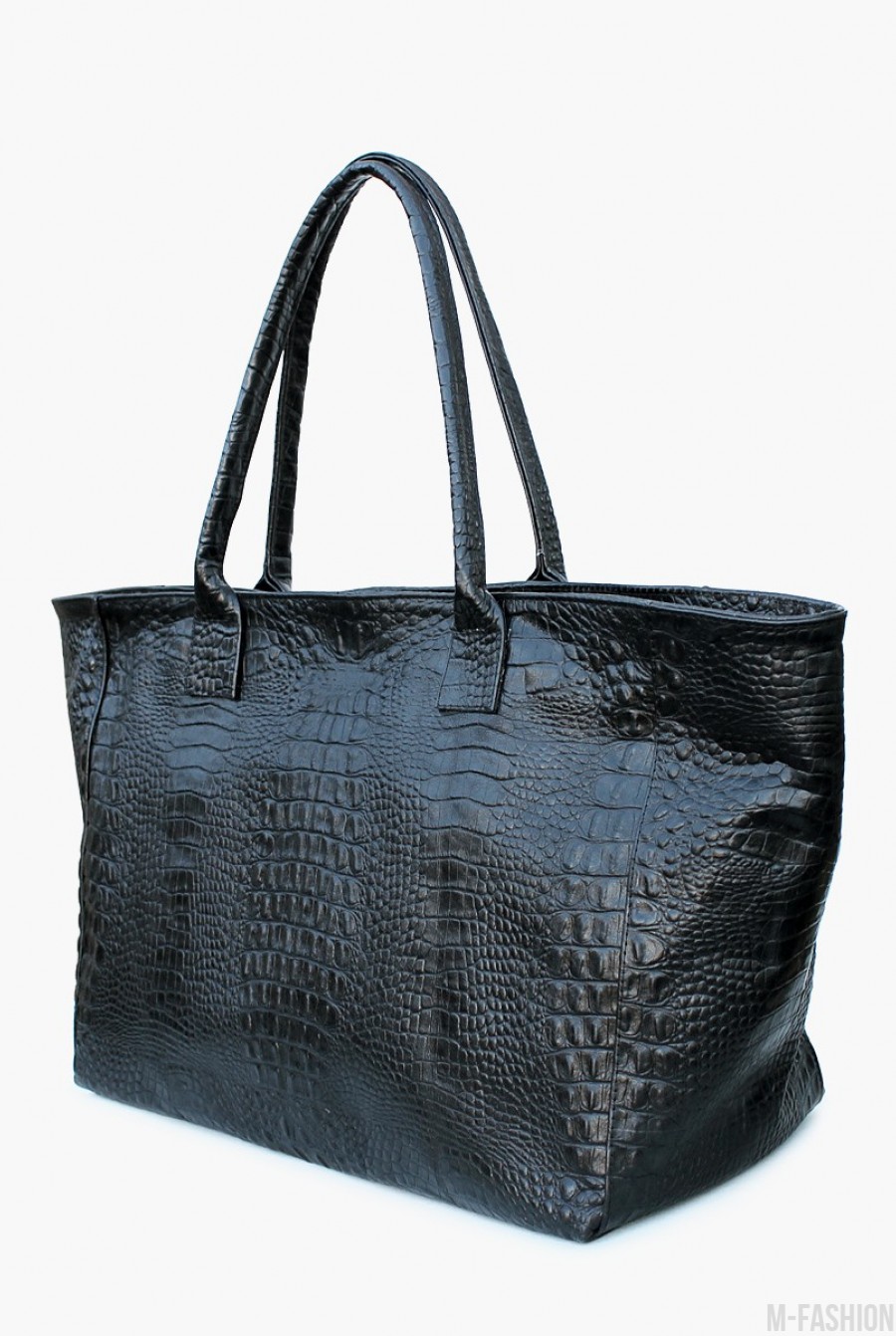 Кожаная черная сумка Desire с принтом под рептилию- Фото 2