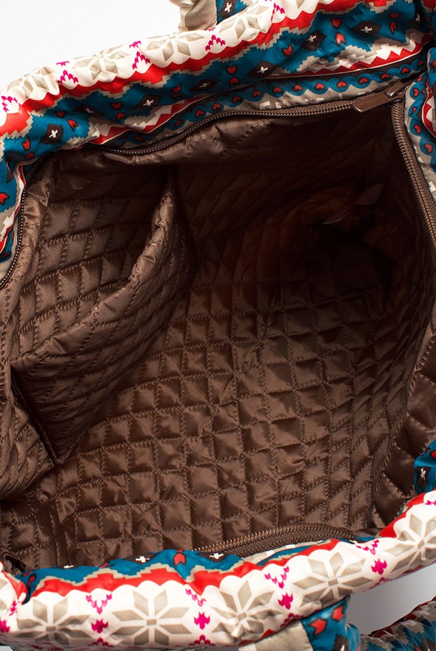 Дутая коричневая сумка с принтом оленями и удобными ручками- Фото 3