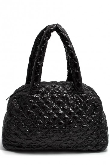 Черная Стеганая сумка-саквояж с лаковым покрытием