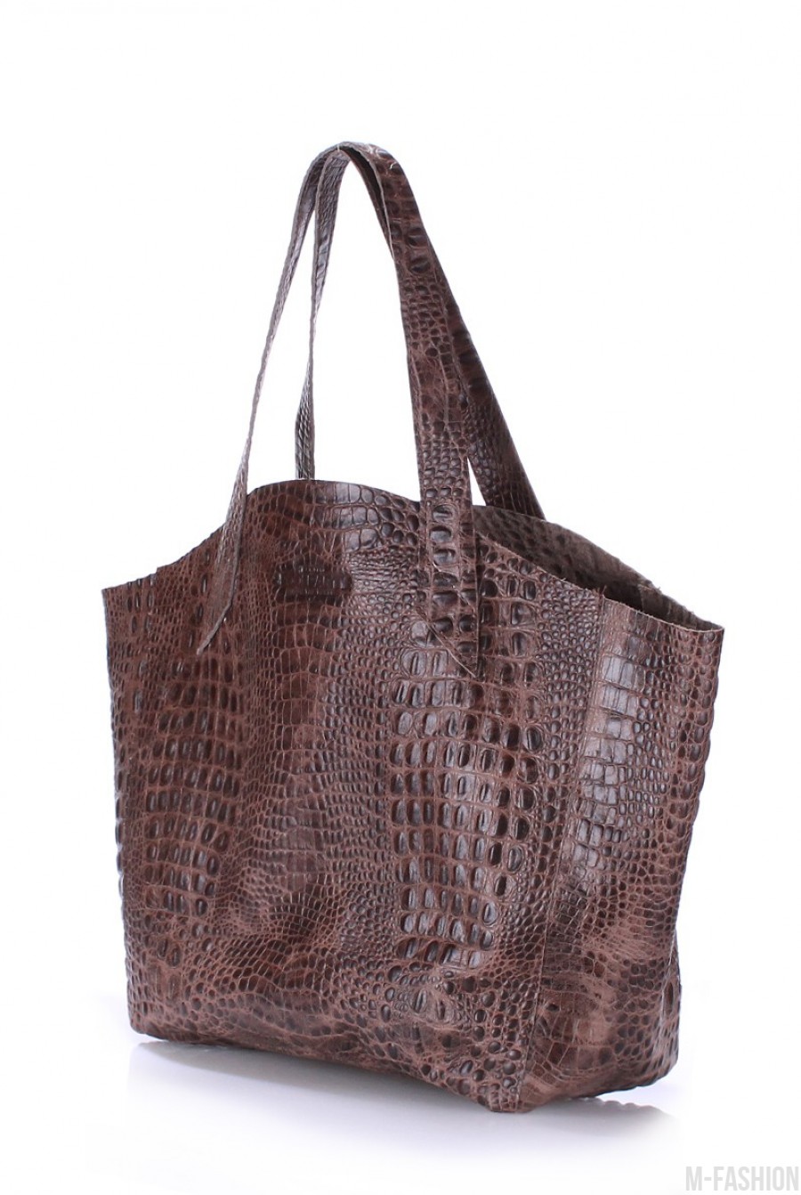 Кожаная коричневая сумка Fiore с принтом под рептилию- Фото 2