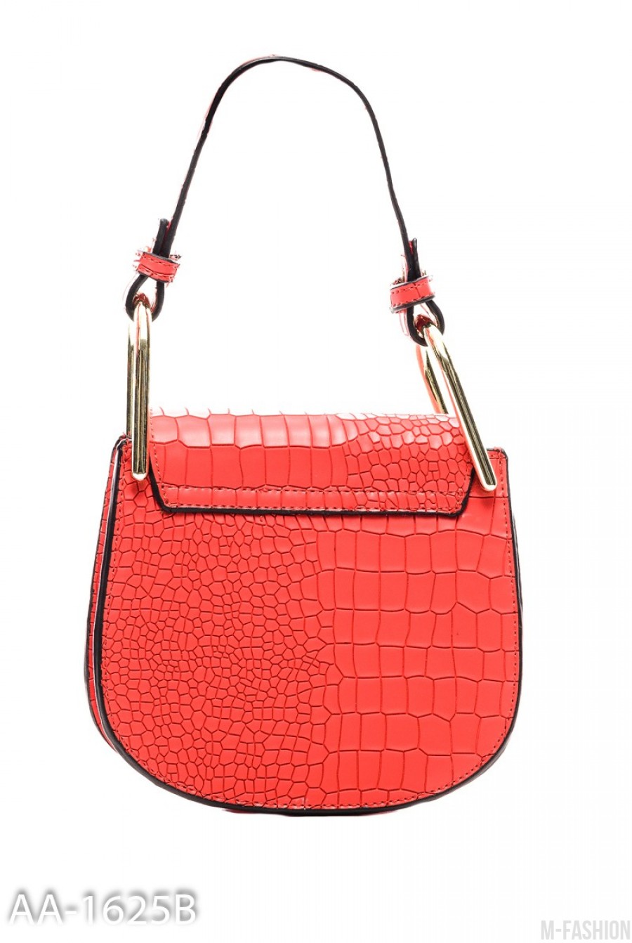 Красная "седельная" сумочка крокодиловой эко-кожи с висюльками- Фото 2