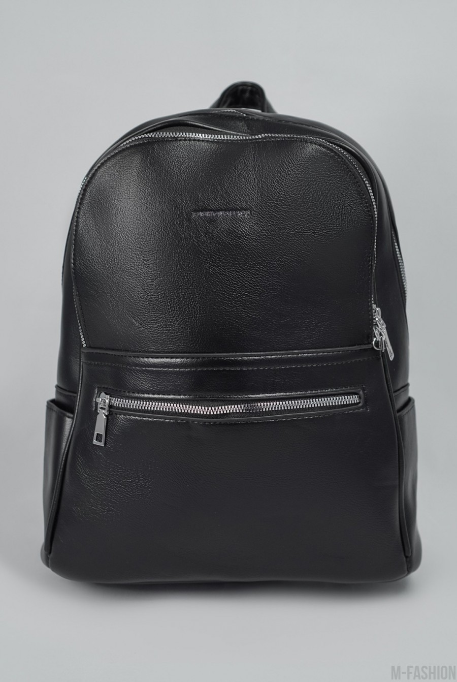 Черный рюкзак из эко-кожи с карманами на молнии- Фото 2