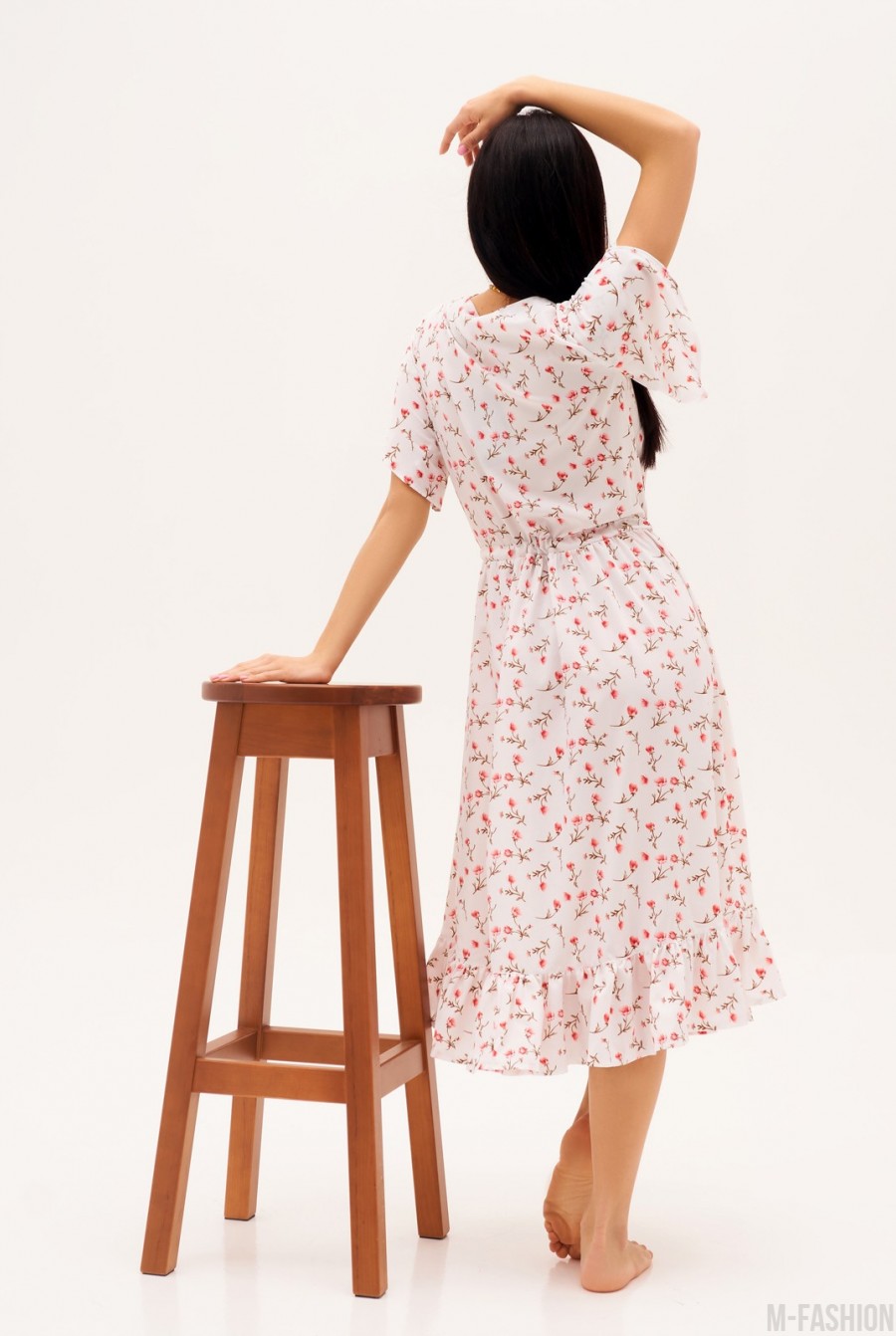 Принтованное цветочное платье с воланами- Фото 3