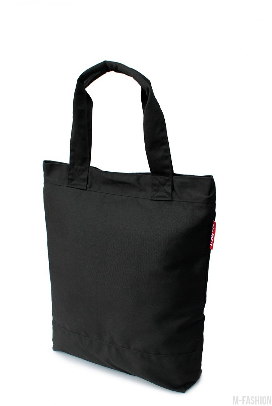 Коттоновая черная сумка для шоппинга- Фото 2
