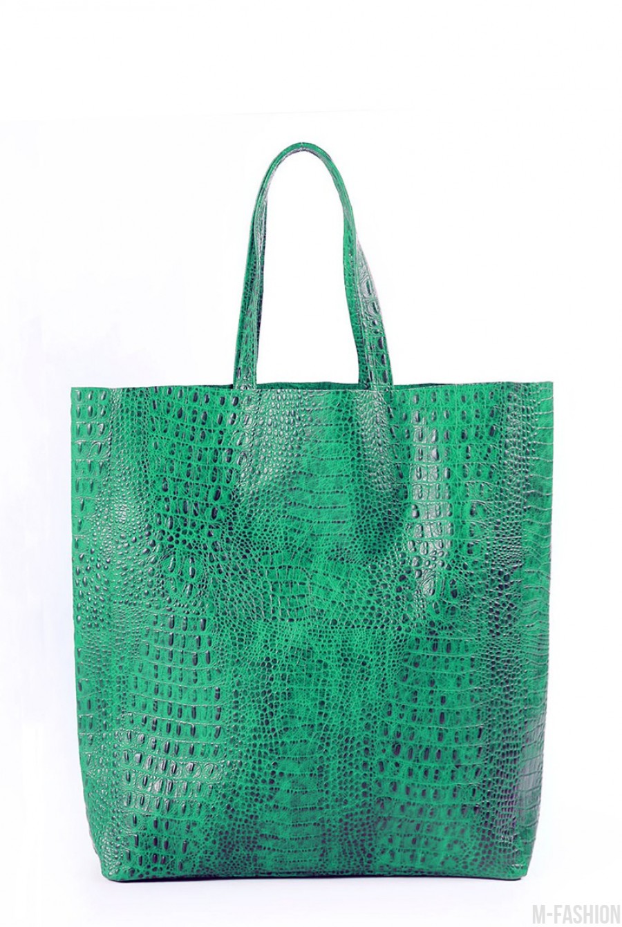 Кожаная зеленая сумка City с трендовым принтом под рептилию - Фото 1