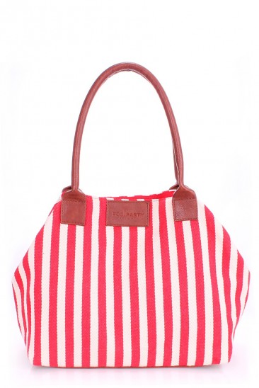 Полосатая красно-белая сумка с кожаными ручками