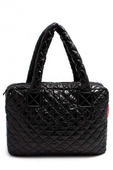 Стеганая сумка-портфель с черным лаковым покрытием