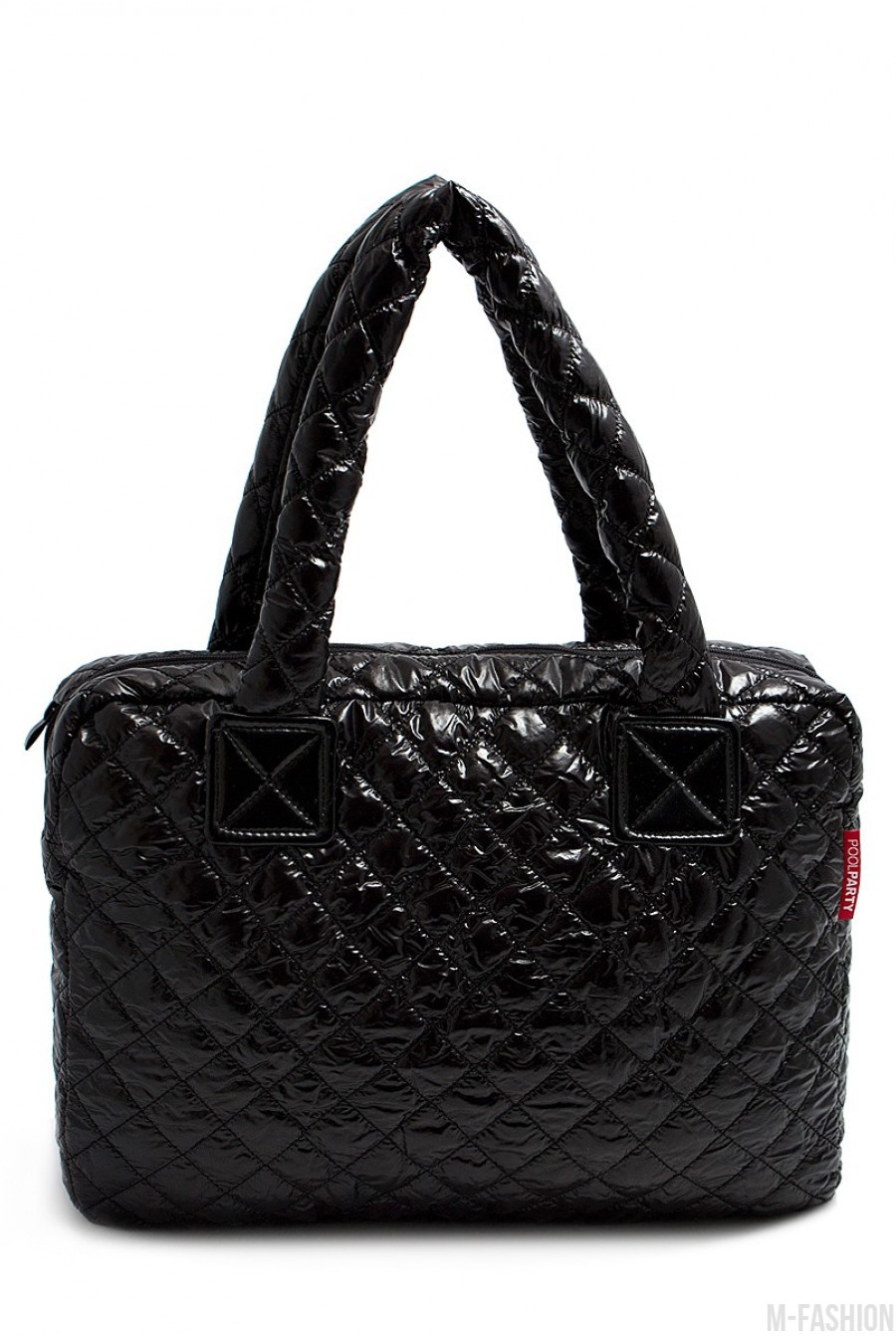 Стеганая сумка-портфель с черным лаковым покрытием - Фото 1