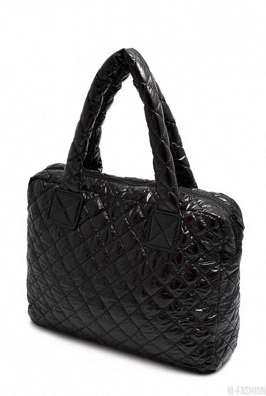 Стеганая сумка-портфель с черным лаковым покрытием- Фото 2