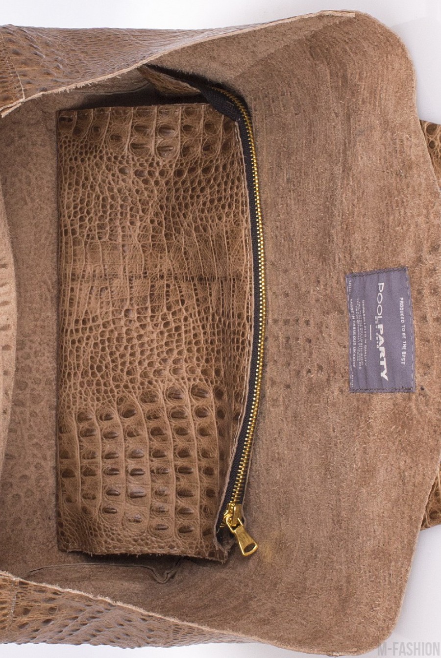 Кожаная бежевая сумка Fiore с принтом под рептилию- Фото 3