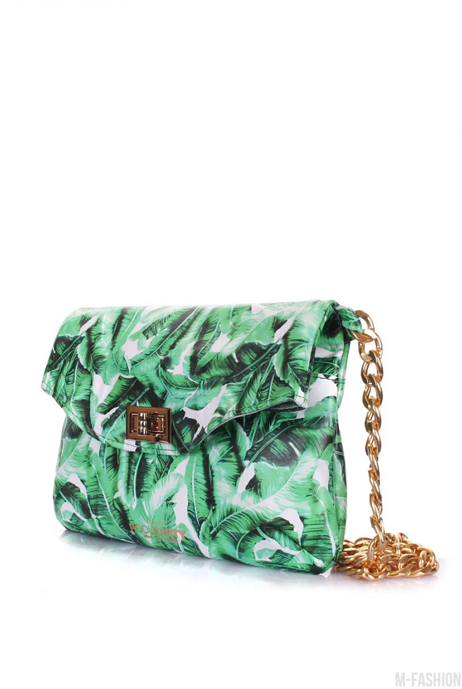 Кожаная сумочка-клатч с цепочкой с ярким принтом- Фото 2
