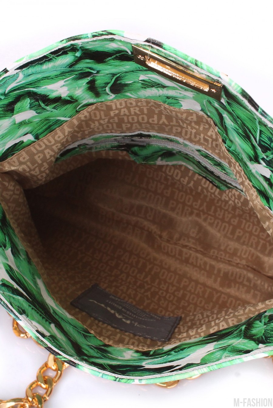 Кожаная сумочка-клатч с цепочкой с ярким принтом- Фото 4