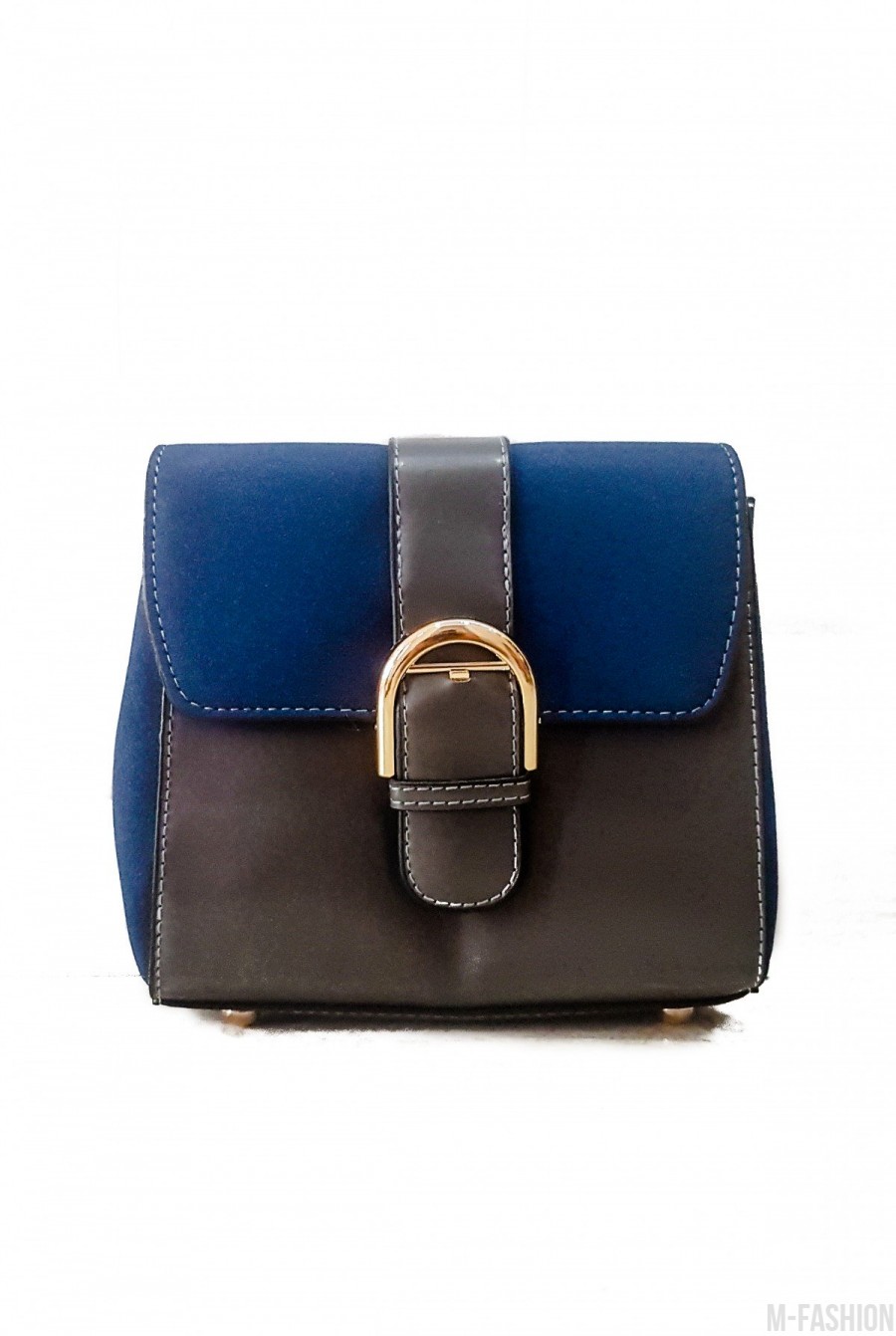 Синяя с серым лаконичная комбинированная женская сумочка - Фото 1