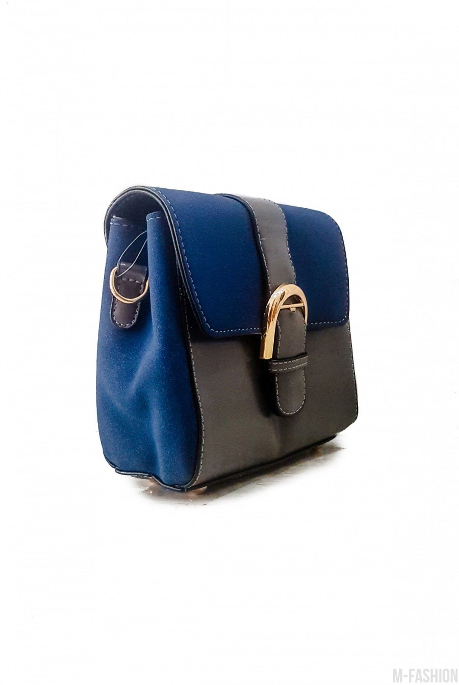 Синяя с серым лаконичная комбинированная женская сумочка- Фото 2