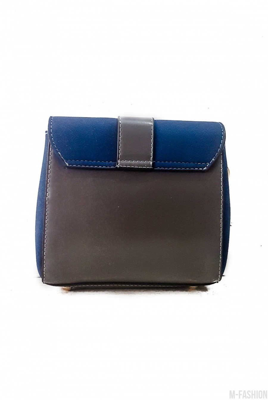 Синяя с серым лаконичная комбинированная женская сумочка- Фото 3