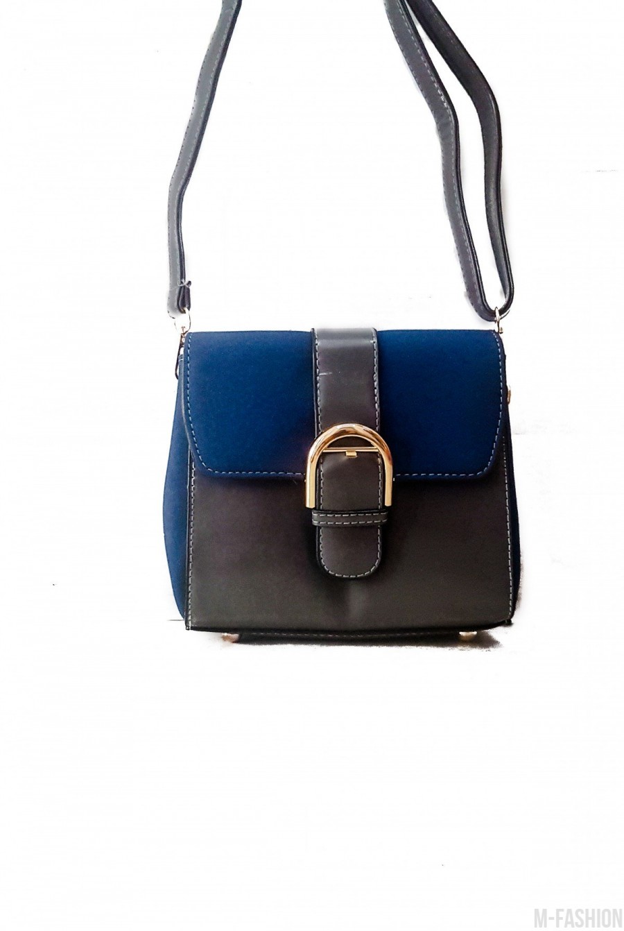 Синяя с серым лаконичная комбинированная женская сумочка- Фото 4
