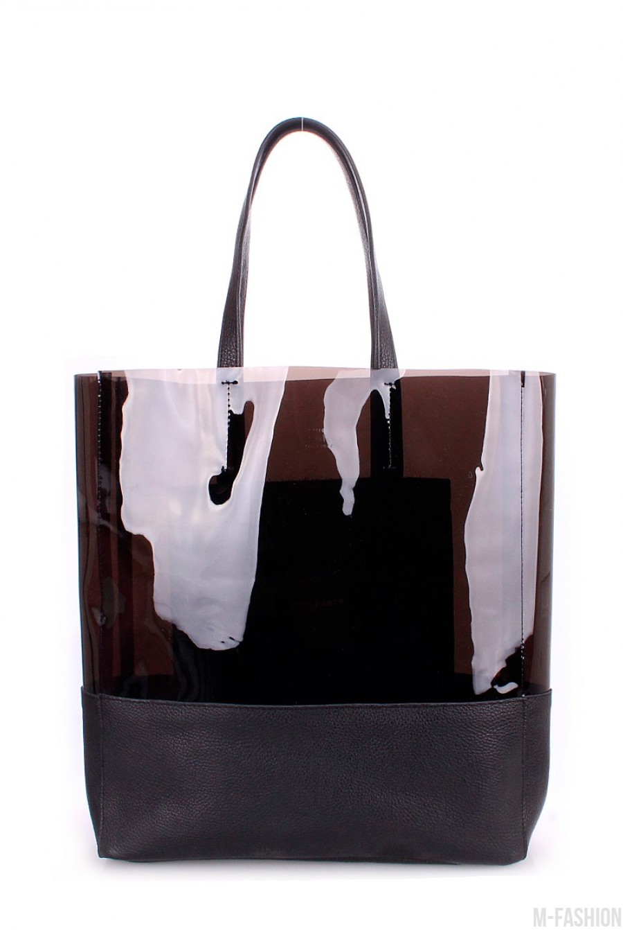 Кожаная черная сумка City с пластиковым верхом - Фото 1